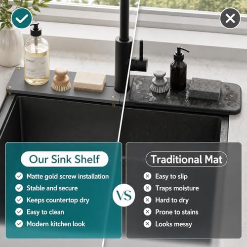 2PCS Stone Faucet Mat for Kitchen Sink, Water Absorbing Sink Tray Organizer for Bathroom Counter, Diatomite Soap Dish Coaster Caddy Riser, Sponge Holder Dispenser Mat, Dark Gray, 23.6" x 4", 1 Set - Image 7
