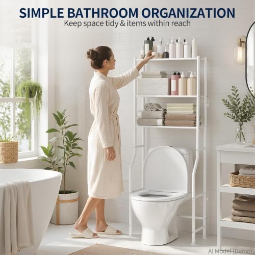 GloTika 3-Tier Over Toilet Storage Rack, Anti-Wobble, White - Image 7