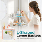 HAMITOR Corner Shower Organizer, 4-Tier Tension Pole Caddy with Hook, White - Image 3