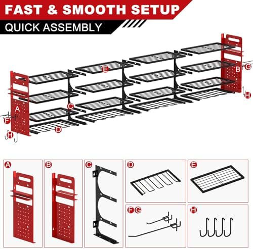 Large Power Tool Organizer Wall Mount, 16 Drill Holders Storage Rack, Red - Image 7