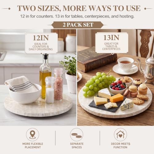 Domensi 2 Pack Mother of Pearl Lazy Susan Turntable Organizer,White Shell - Image 4