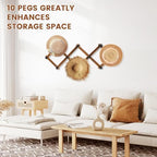 Accordion Wall Hanger, Wood Expandable Wall Mounted Hanger with 10 Hooks for Coats,Hats,Coffee Mug Ect,1 Pack Included,10 Pegs, Walnut Color,Retro Style - Image 3