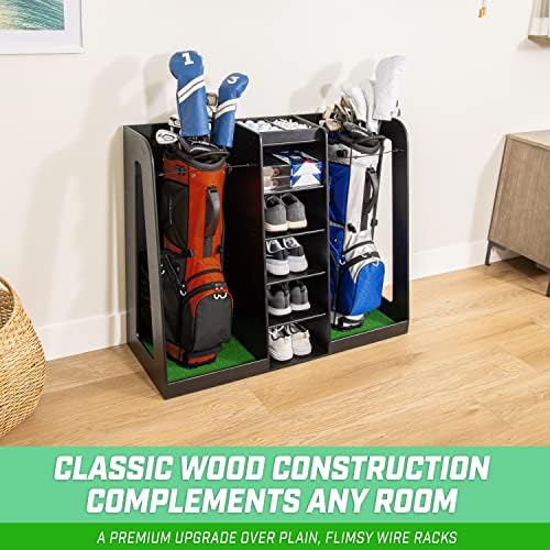 GoSports Premium Wooden Golf Bag Organizer and Storage Rack - Black, White or Brown Finish - Holds 2 Golf Bags - Image 4