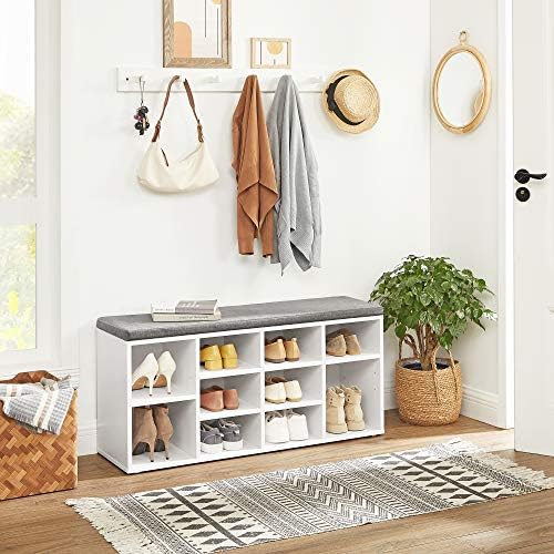 VASAGLE Shoe Bench with Cushion, 10 Compartments, 11.8 x 40.9 x 18.9 Inches - Image 2