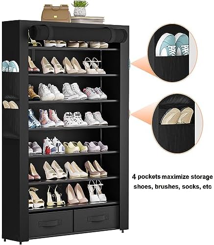 OYREL Shoe Rack Dustproof Sturdy 8Tier Tall Large Storage with Side Pocket - Image 4