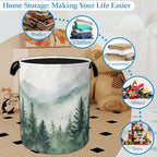 Misty Forest Large Storage Basket Collapsible Laundry Basket Oxford Storage Bin for Gift Baskets Bedroom Clothes Hamper 16" X 20.8" - Image 5