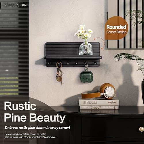 Rebee Vision Key Holder Wall Mount with 6 Key Hooks for Entryway, Black - Image 2