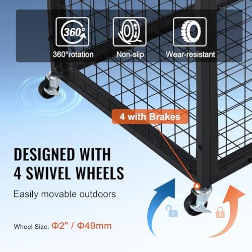 VEVOR Rolling Sports Ball Storage Cart, Lockable Basketball Cage with Double Lids, Sport Equipment Holder Organizer for Indoor Outdoor, Steel Storage Rack for Garages, Playgroup, Gym and Schools - Image 3