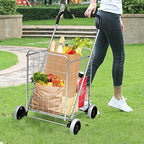 Goplus Shopping Carts for Groceries, Heavy Duty Folding Shopping Cart with Wheels, Portable Collapsible Grocery Cart, Light Weight Foldable Utility Cart for Laundry Silver - Image 2