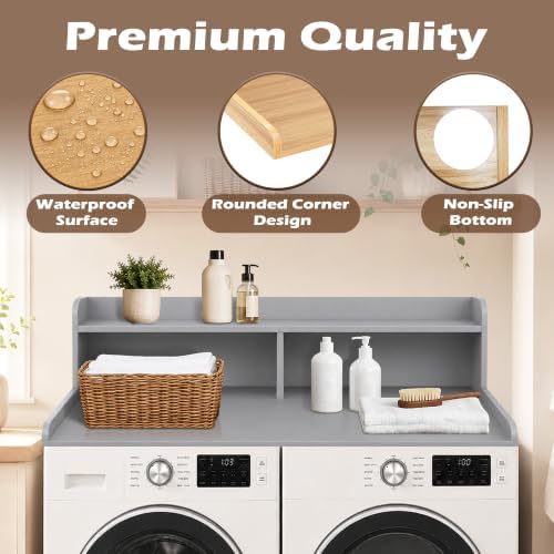 Royxen Laundry Countertop with 2-Tier Shelf Universal Fit, Washer and Dryer Countertop with Storage Space, Shelf Height 11.5 Inches, Solid Wood Core, Grey - Image 4