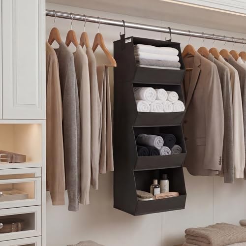 StorageWorks Basics Hanging Closet Organizer, Foldable Storage Organizer | 4-Shelf Wide Trapezoid Closet Shelves with Reinforced Anti-Sagging Support for Sweaters, Hoodies and Handbags, Black - Image 2