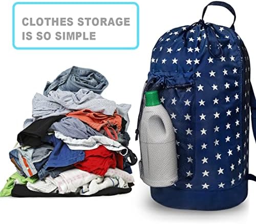 Dalykate Backpack Laundry Bag, Laundry Backpack with Shoulder Straps and Mesh Pocket Durable Nylon Clothes Hamper Bag with Drawstring Closure for College, Travel, Laundromat, Apartment - Image 6