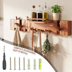Mid Century Modern Wood Coat Rack Wall Mount with Shelf, 7 Hooks, Walnut - Image 6