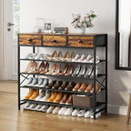 5 Tier Shoe Rack with 3 Drawers Rustic Brown - Image 4