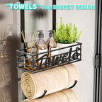 HapiRm Towel Racks for Bathroom Storage - 9 Tier Over The Door & Wall Mount Rolled Towel Storage Organizer Holder with Metal Shelf Basket for Small Bathroom, Camper, Rv - Black, Patented - Image 3