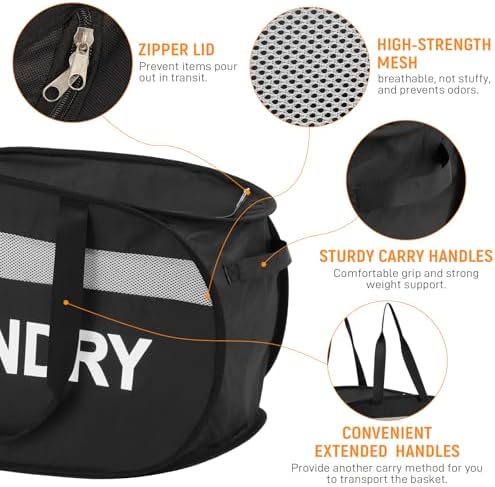 Collapsible Laundry Baskets with Lid, Foldable Clothes Hamper with Reinforced Handles, Sturdy Pop Up Hampers for Laundry, Tear Proof & Easy to Carry Laundry Hamper for Home, Dorm, Travel Black - Image 3