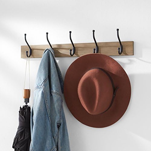 Amazon Basics Rectangular Farmhouse Wall-Mounted Coat Rack for Entryway and Bedroom, Storage Organizer, 5 Hooks, Barnwood - Image 6