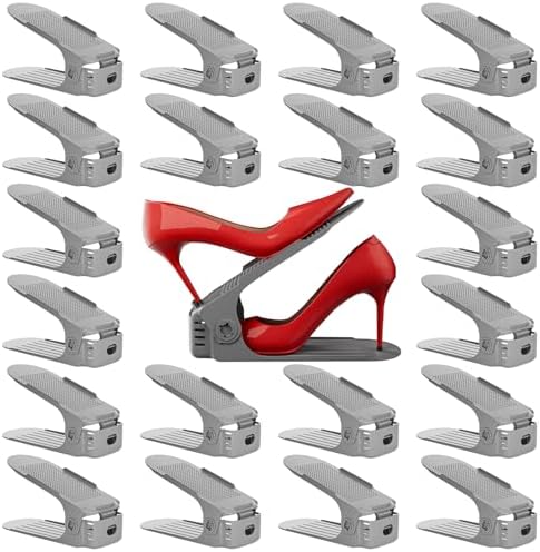 Neprock Shoe Slots Organizer, 20 Pack Adjustable Shoe Rack Stacker Storage Space Saver, Double Deck Shoe Rack Holder for Closet Organization (Grey) by Neprock