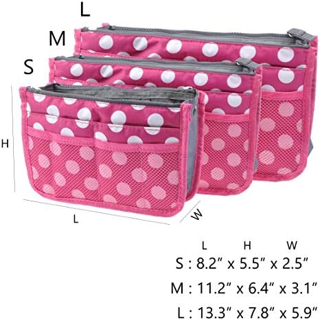 Vercord Purse Organizer Insert for Handbags Bag Organizers Inside Tote Pocketbook Women Nurse Nylon 13 Pockets Rose Dot Medium - Image 3