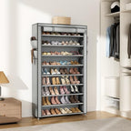 VILICK Shoe Rack with Cover Narrow Shoe Organizer with Pockets 10 Tier Tall Shoe Storage Holds 36-41 Pairs Shoes and Boots Shoe Rack for Closet Entryway Garage, Grey - Image 7