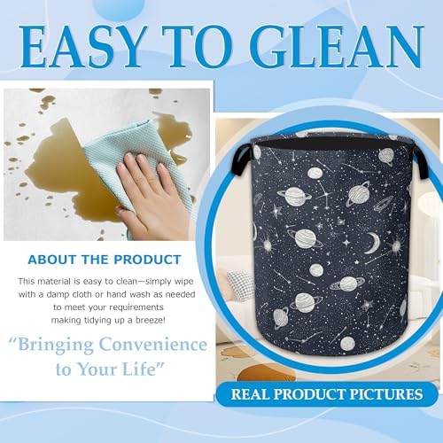 Star Moon Laundry Basket Collapsible Laundry Hamper with Handle, Oxford Clothes Storage Bin for Bathroom Bedroom Room Decor, Gift Basket 16" X 20.8" - Image 7