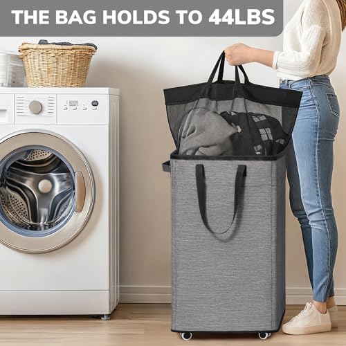 Goodpick 75L Laundry Basket with Wheels & Removable Wash Bag for Dorm - Image 4