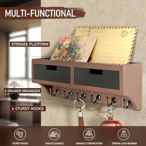 Rebee Vision Key Holder Wall Mount for Home Decor, Brown & Black - Image 3
