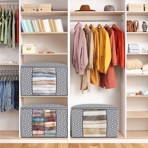 100L 6 Pack Storage Bags, Foldable Clothes Bins with Clear Window, Gray | Blanket Storage Containers with Reinforced Handles for Bedding, Comforters, Clothing, Quilts and Closet Organization - Image 6