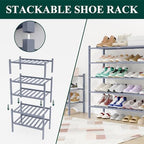 Smiry Bamboo Shoe Rack, 16 Vertical Slats, 6 Tier - 33.7" Wide, Grey - Image 5