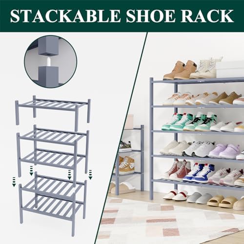 Smiry Bamboo Shoe Rack, 16 Vertical Slats, 6 Tier - 33.7" Wide, Grey - Image 5