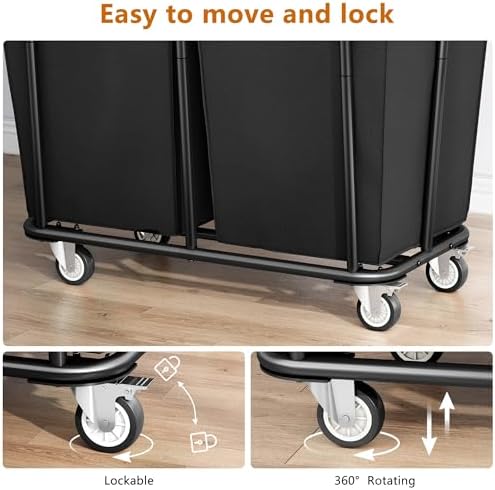 Gewudraw Heavy Duty Laundry Hamper with Wheels 2 Section, 360L, Black - Image 5