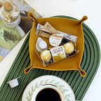 Valet Tray, Leather Tray, Small Catchall Tray, Foldable Jewelry Travel Organizer, Suitable for Travel, Storage, Nightstand, Home or Office (Yellow-S) - Image 3