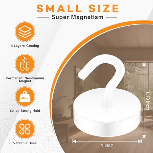 Neosmuk Magnetic Hooks Steel Tube Design for Cruise,80lb+ White,10 Pack - Image 6