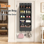 5 Tier Over the Door Shoe Organizer with 3 Bottom Hooks, Beige - Image 4