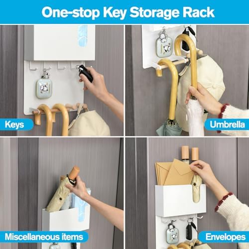 Magnetic Key Holder & Umbrella Holder for Wall, Multi-Functional Entryway Shelf for Tissues. Sturdy Hooks for Keys, Bags. Space Saving Organizer for Apartment, Dorm Room (White) - Image 5