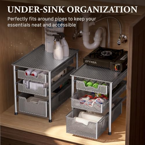 Simple Houseware Stackable 3 Tier Sliding Basket Organizer Drawer, Silver - Image 6