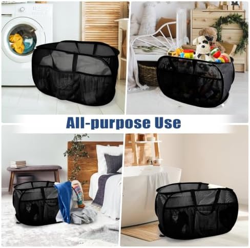 2 Pack Collapsible Laundry Baskets, Upgrade Pop Up Laundry Hamper with Convenient Bags, Foldable Laundry Basket Mesh Light Weight, Easy to Carry Clothes Hampers for Laundry, Dorm, Travel Black+Grey - Image 7