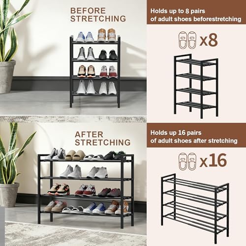 Expandable Shoe Rack, Heavy Duty Metal Shoe Organizer for Closet | 4Tier Heavy Duty Iron Adjustable Shoe Storage,Fits 12+ Pairs,Space-Saving,Non-Slip,Easy Assembly,For Doorway Entryway Bedroom - Image 4