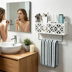 Hair Dryer Holder Wall Mounted with Stainless Steel Cups and Towel Bar - Image 3