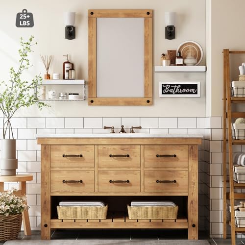 QEEIG ‎Bathroom Shelves Over Toilet - Paper Storage Wall Mounted Farmhouse Decor Decorations Aesthetic Décor Sign Small Floating Shelf 2+1 Set 16 inch, White (020WW) - Image 4