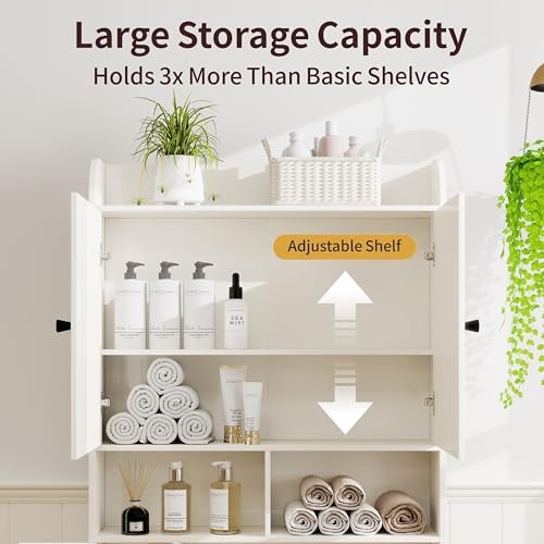 Vipbear Over The Toilet Storage Cabinet, 32.3” W Farmhouse Bathroom Storage Cabinet Above Toilet with Toilet Paper Holder and Barn Doors, Freestanding Restroom Organizer Space Saving Rack, White - Image 3
