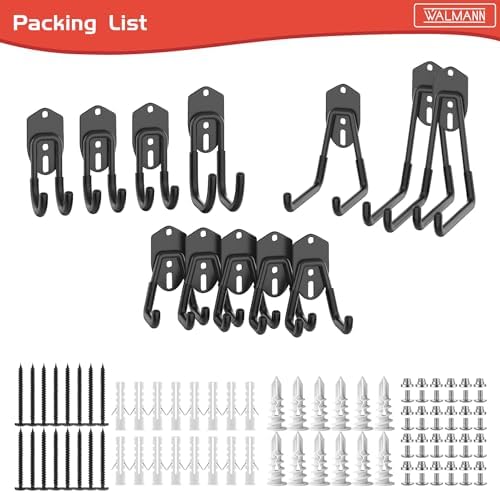 WALMANN Garage Storage Hooks, Wall Mount Utility Hooks for Tools, Black - Image 7