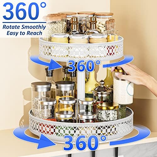 2 Tier Lazy Susan Organizer - Adjustable Rotating Spice Rack 12 inch - Image 2