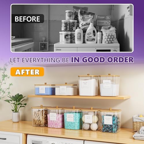 Moforoco 2+1 Pack Bamboo Laundry Pods Container, Clear Laundry Room Organization Containers,Large Laundry Detergent Powder Storage Containers Lids & Labels, for Scent Booster - Image 5