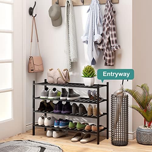 viewcare Black 4-Tier Long Shoe Rack, Bamboo Wood, 33-Inch - Image 2