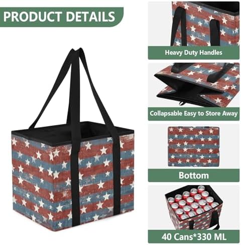 Trunk Organizer Collapsible Car Organizer with Handle Car Storage Box Bin for Groceries SUV Utility Tote Bag Portable Vehicle Container Vintage Stars July 4th - Image 3