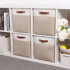 Temary Cube Storage Bins 13x13 Fabric Storage Cubes Baskets Set Of 4 Cloth Baskets for Shelf, Large Bin Empty Basket for Organizing, Shelf Basket (White&Khaki) - Image 6