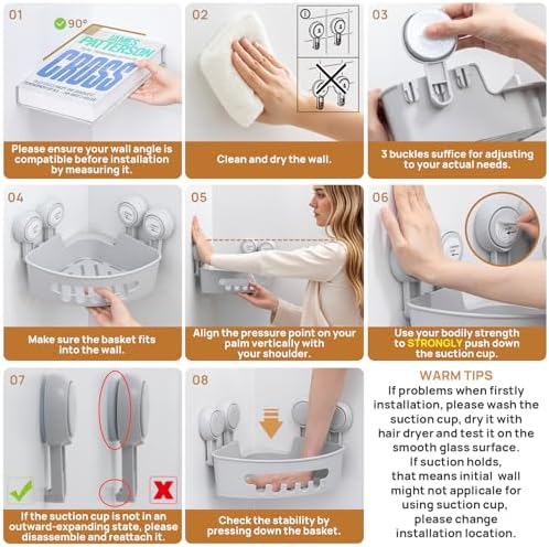 LEVERLOC Corner Shower Caddy Suction Cup, shower shelves suction cup, Grey - Image 7