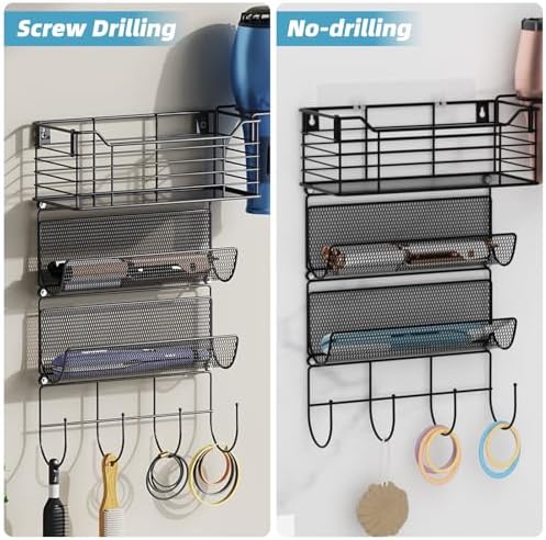3 Tier Hair Tool Organizer Wall Mount, curling iron holder Basket, Black - Image 4