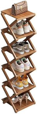 Bamboo Shoe Rack - No Assembly Required, Tall Narrow Foldable Shoe Organizer, Space-Saving Multifunctional Shelf for Entryways, Corners, Bedrooms, Balconies, 6 Layer Brown (Reinforced And Thickened ) by XZXWZX
